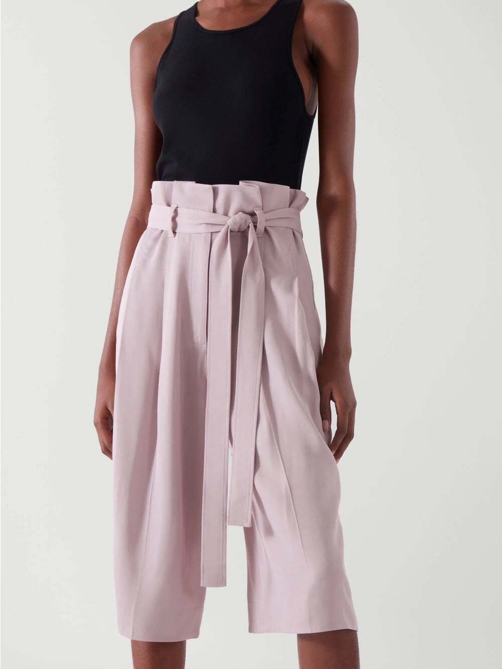 COS Pink Paperbag Wide Leg Cropped Pants Size 6 Belted Minimalist Quiet Luxury